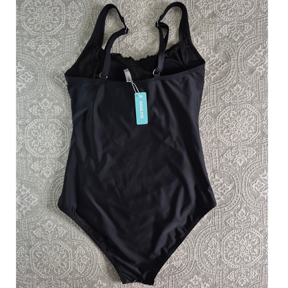 Aqua Eve Womens‎ One Piece Swimsuit Black Ruched Tummy Control Size L - Picture 7 of 9